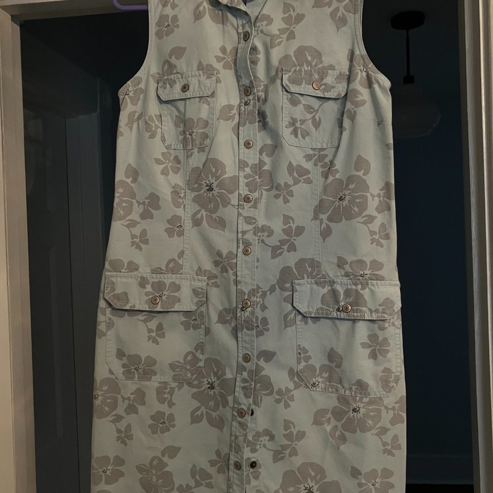 Eddie Bauer Blue Sleeveless Snap Front Floral Dress Size Petite 8 - Picture 4 of 4